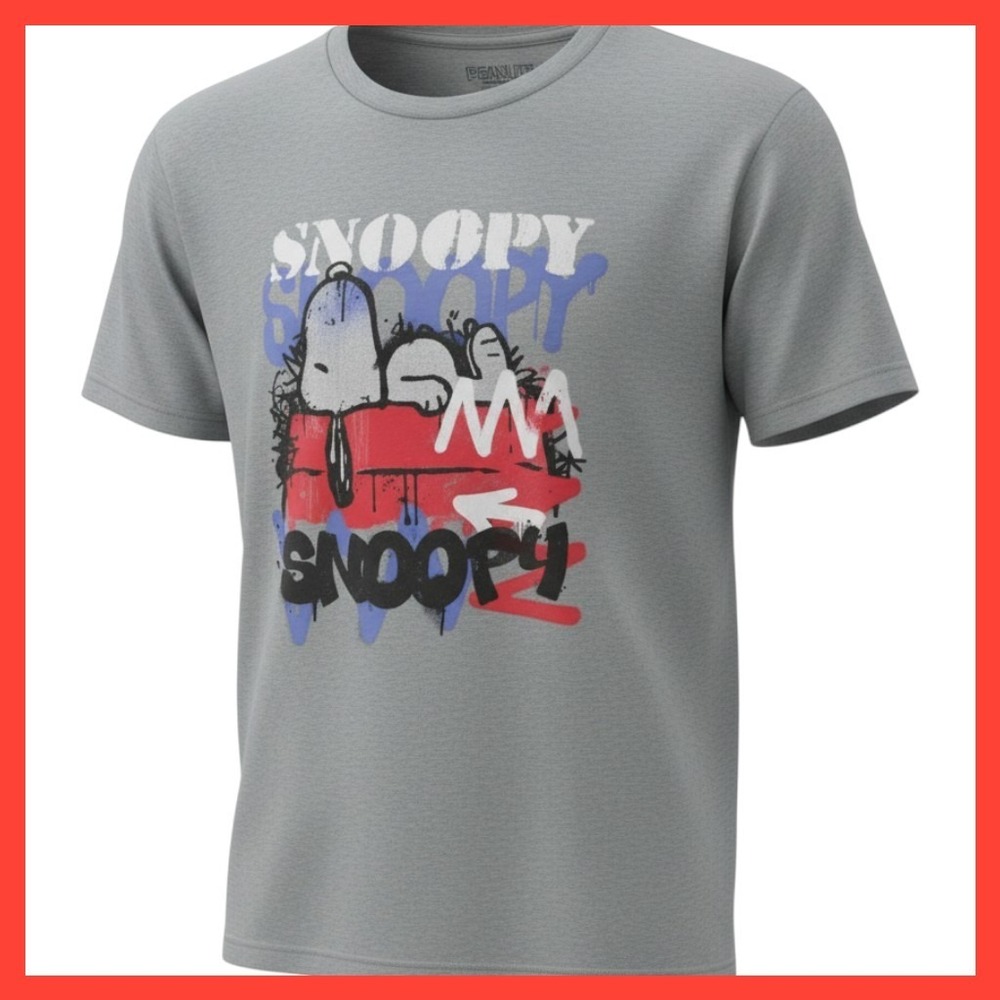 Peanuts Snoopy Graffiti Graphic T-Shirt Mens XL Gray Short Sleeve Crewneck Tee - Picture 1 of 4